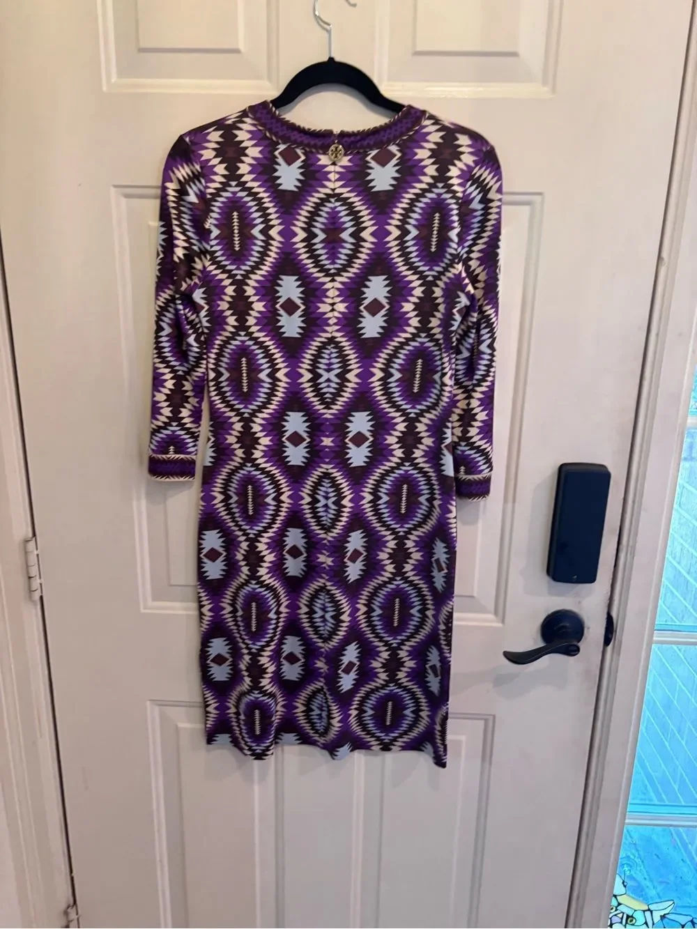 Tory Burch Purple Patterned Long-Sleeve Mini Dress